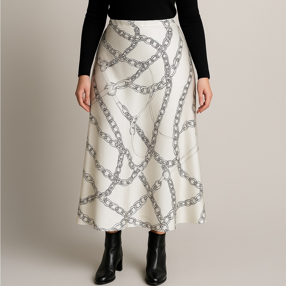 Hailey Chain Printed Satin Slip Skirt